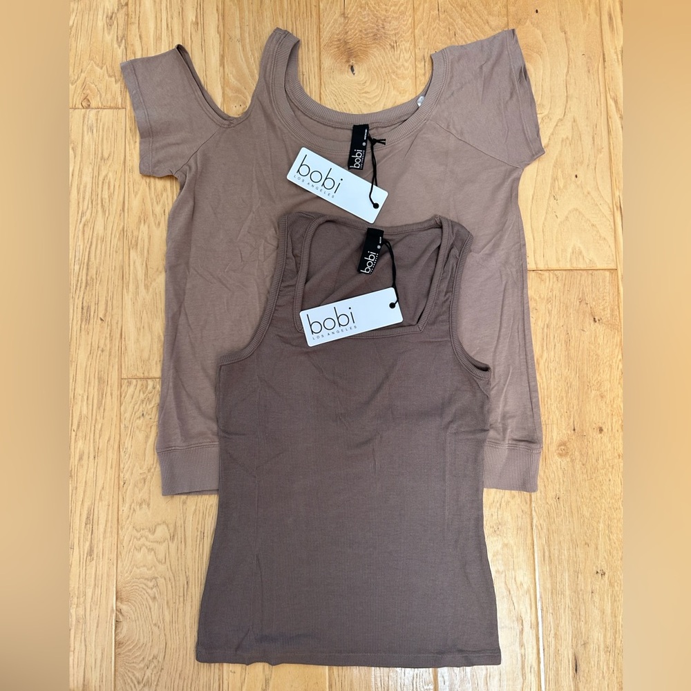 Bobi NWT 2 Tee’s Earth Brown Tank Top Java Brown Cut Out Top in Medium